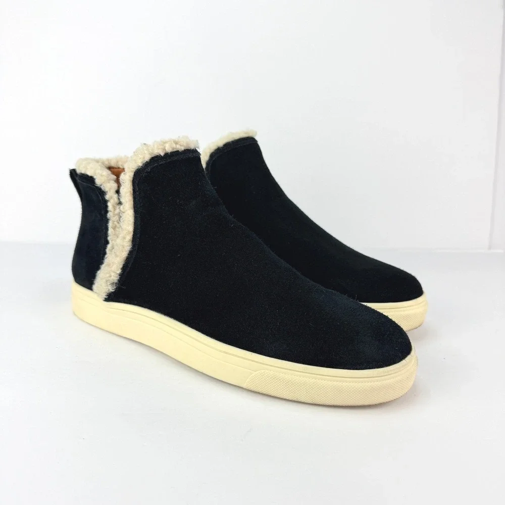 Lucky Brand 10M Laycia Black Suede Shearling Lined Womens Winter Ankle Boots - Picture 1 of 11
